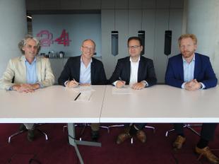 The team at the Ministry of Education with Electronics Watch.  Left to right: Rene Bergsma, Eelco Fortuijn (Electronics Watch), Menno van Drunen, and Albert Geuchies.